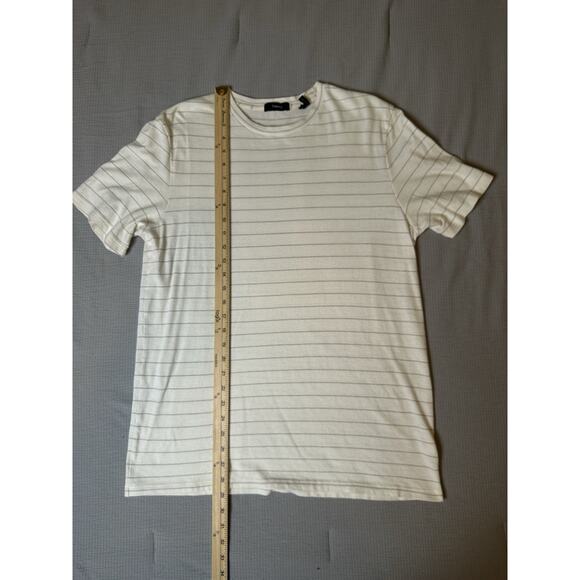 Theory Men’s Large Short Sleeve Knit T-Shirt White/Cream Gray Stripe Crewneck - Picture 4 of 6